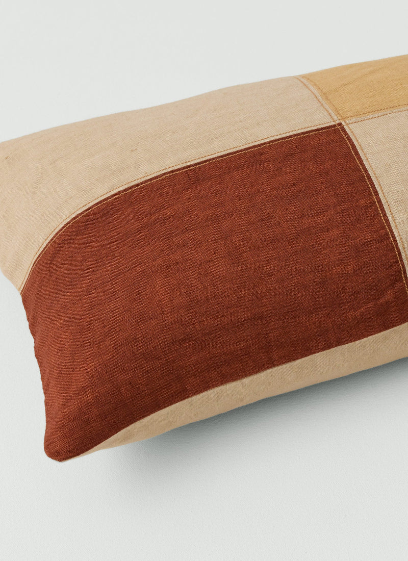 Eave Panelled Linen Pillow Cover | Red Sand/Flax/Ecru