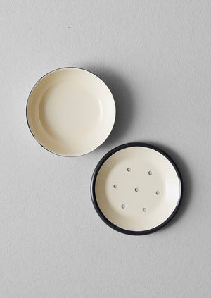 Enamel Soap Dish | Ecru/Dark Grey