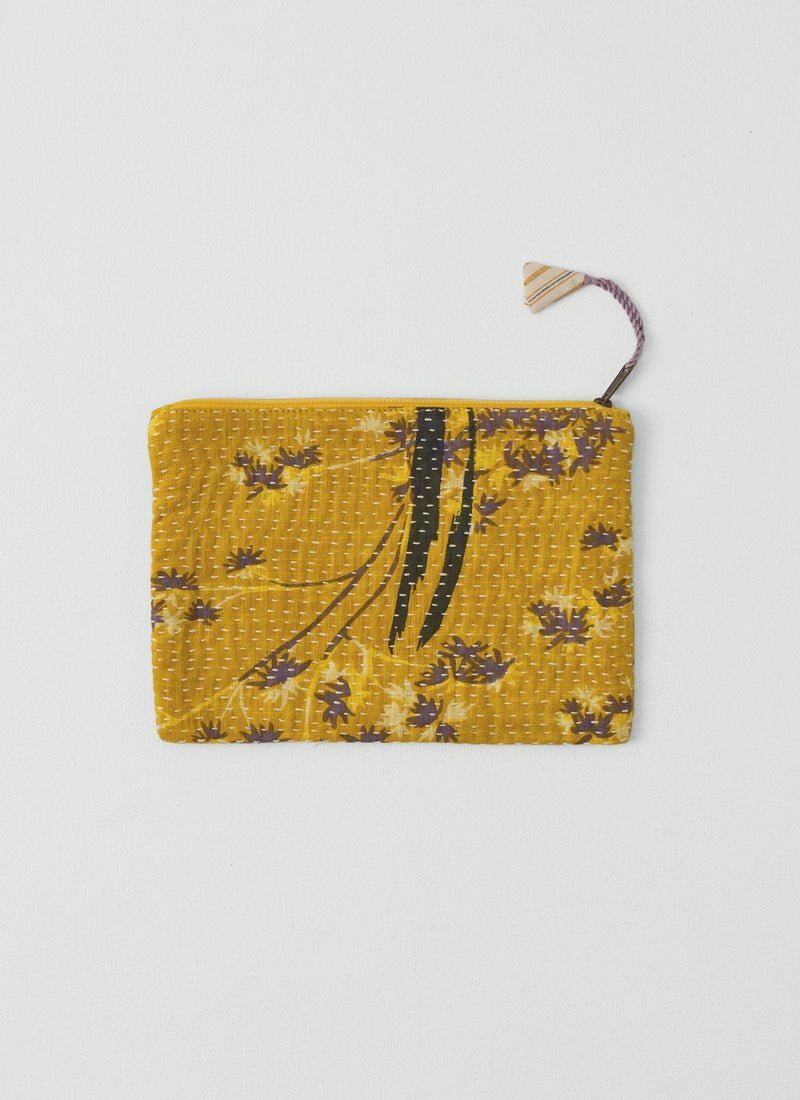 Remnant Fabric Kantha Pouch | Sunflower/Lilac
