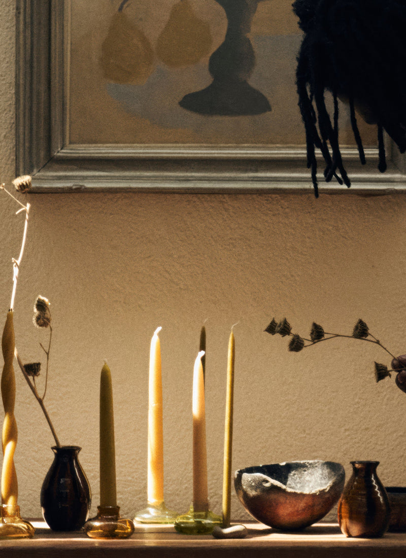 Hand Blown Glass Candle Holder | Amber