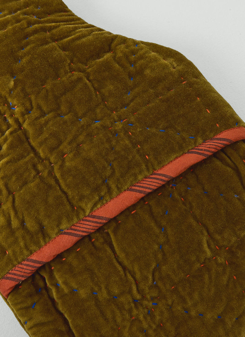 Quilted Velvet Hot Water Bottle Cover | Golden Olive