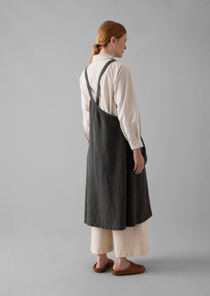 Check Linen Crossback Pinafore Apron | Navy/Chestnut