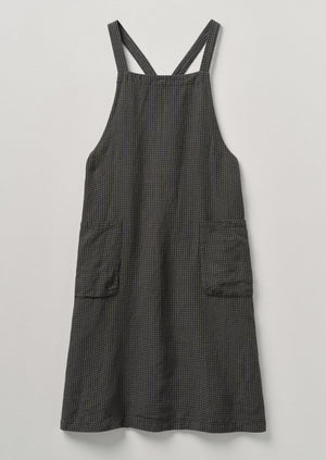 Check Linen Crossback Pinafore Apron | Navy/Chestnut