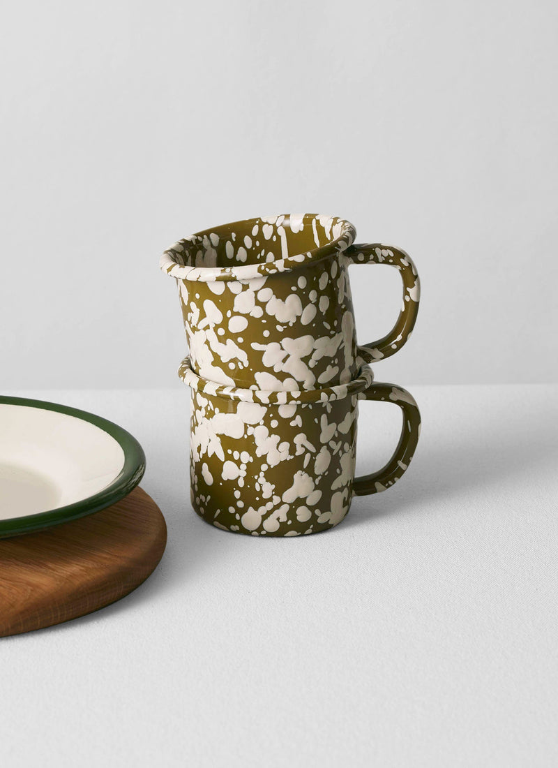 Splatter Enamel Mug | Olive/Ecru