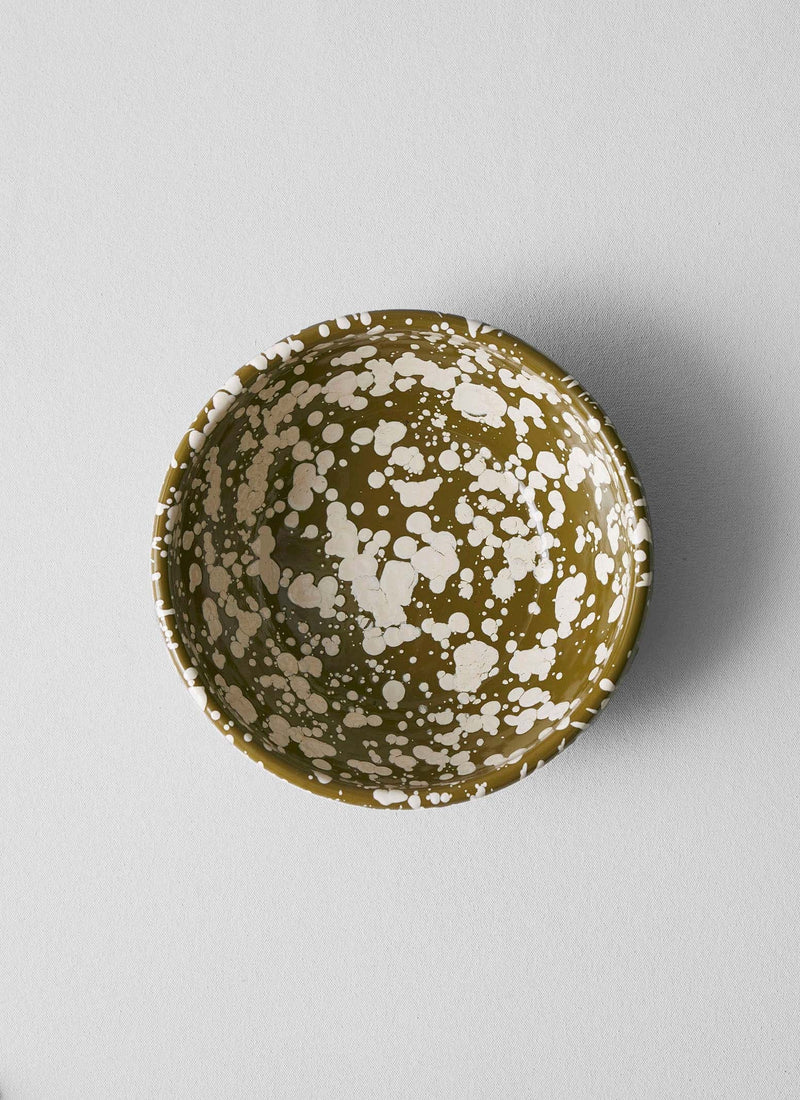 Splatter Enamel Salad Bowl | Olive/Ecru