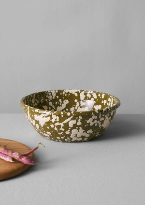 Splatter Enamel Salad Bowl | Olive/Ecru