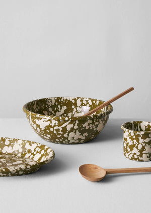 Splatter Enamel Salad Bowl | Olive/Ecru | TOAST