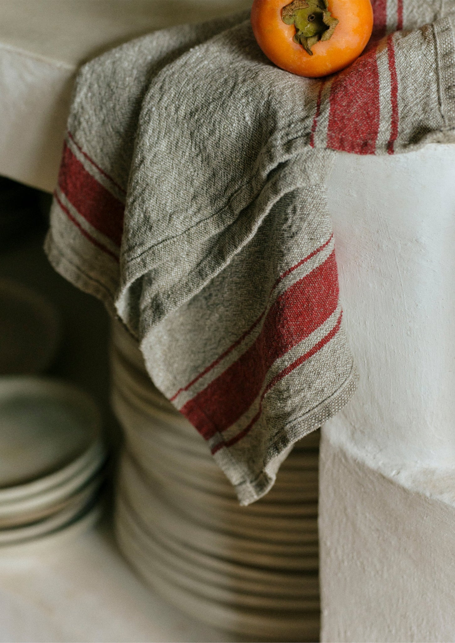 Provencal Stripe Linen Tea Towel | Natural/Red