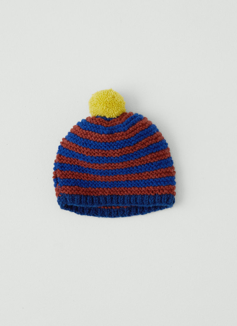 Knitted Stripe Wool Tea Cosy | Burnt Orange/Midnight