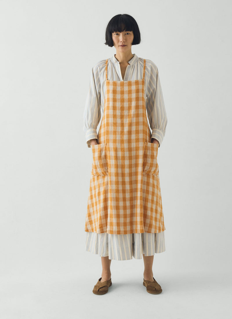 Orchard Check Cross Back Linen Cotton Apron | Mist/Cider