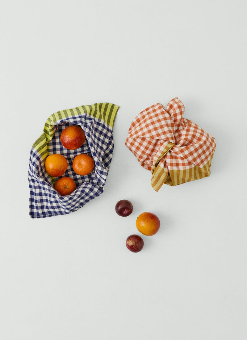 Hand Woven Siesta Check Bread Bag | Peach/Bright Olive