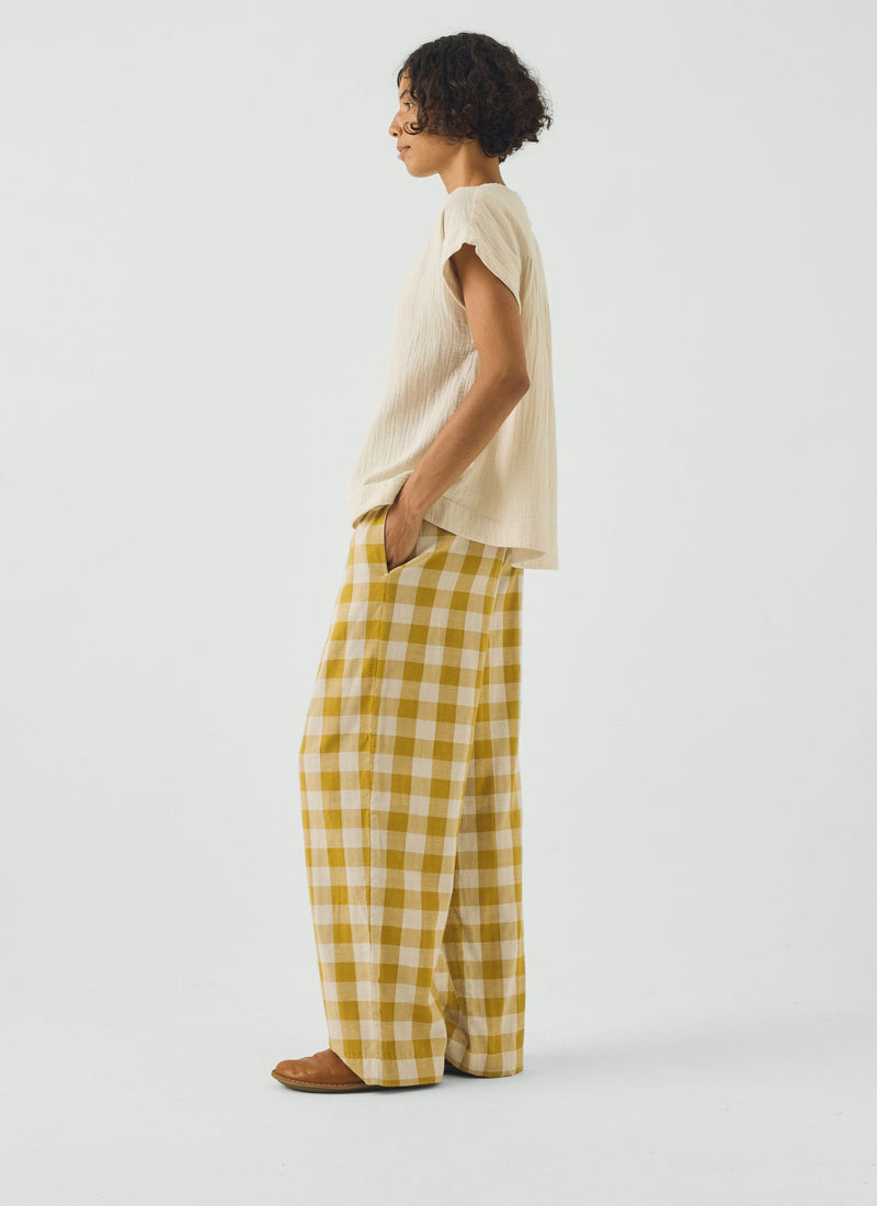 Gingham Faced Cotton Pyjama Pants | Golden Ochre/Washed Hyacinth