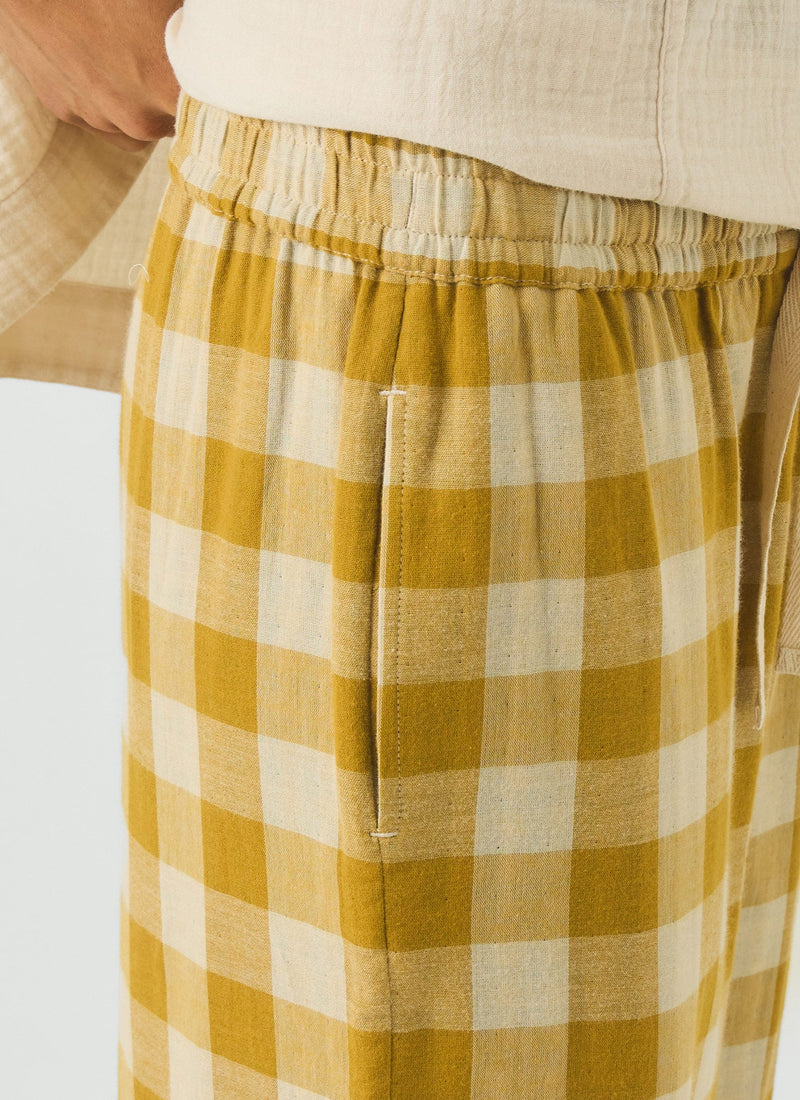 Gingham Faced Cotton Pyjama Pants | Golden Ochre/Washed Hyacinth