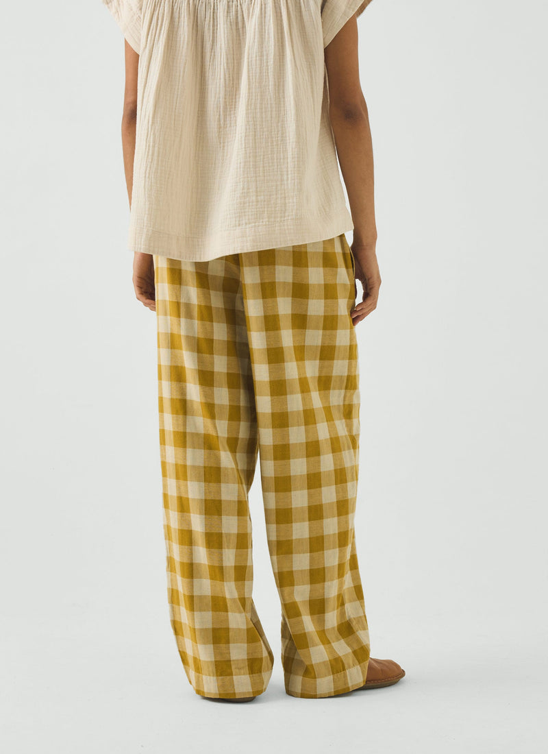 Gingham Faced Cotton Pyjama Pants | Golden Ochre/Washed Hyacinth