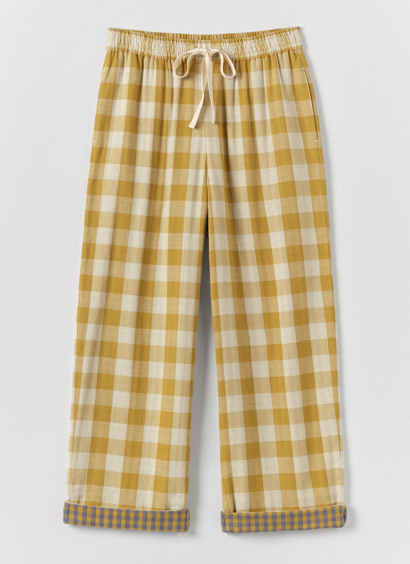 Gingham Faced Cotton Pyjama Pants | Golden Ochre/Washed Hyacinth