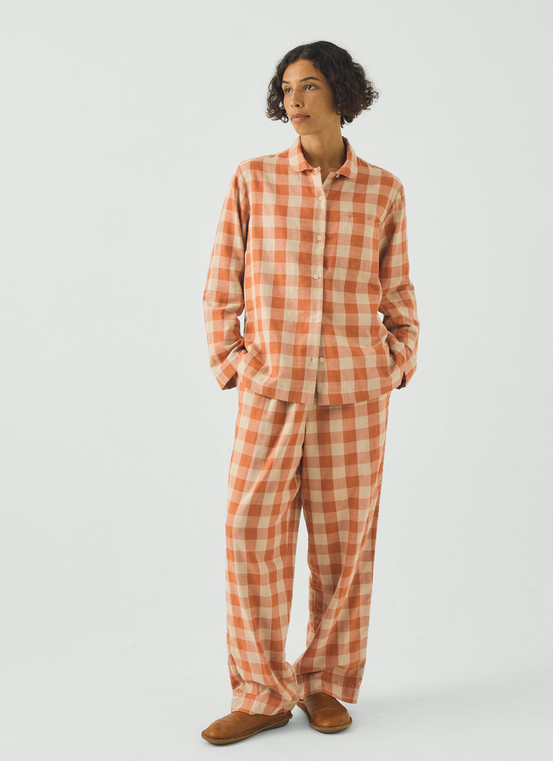 Gingham Face Cotton Pajamas | Coral/Sky Blue