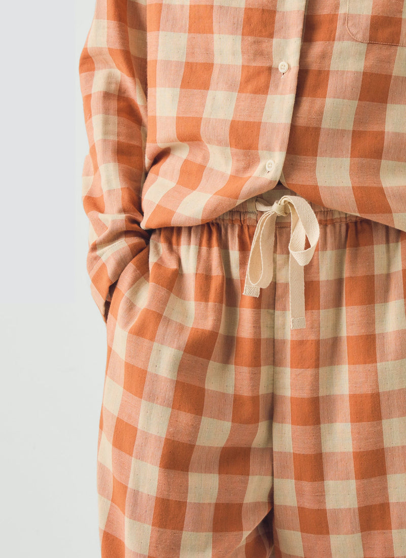Gingham Face Cotton Pajamas | Coral/Sky Blue
