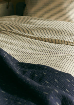 Organic Cotton Pajama Stripe Duvet Cover | Navy/Ecru