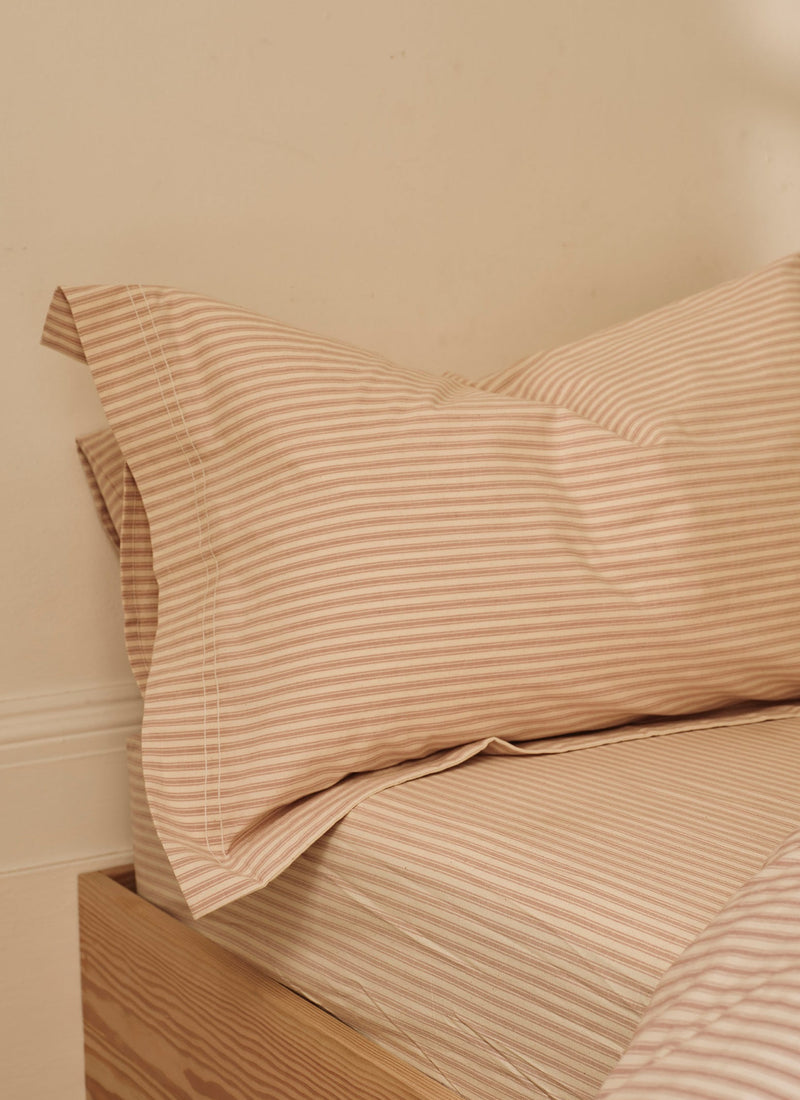 Organic Cotton Ticking Stripe Oxford Pillowcase | Ecru/Rose