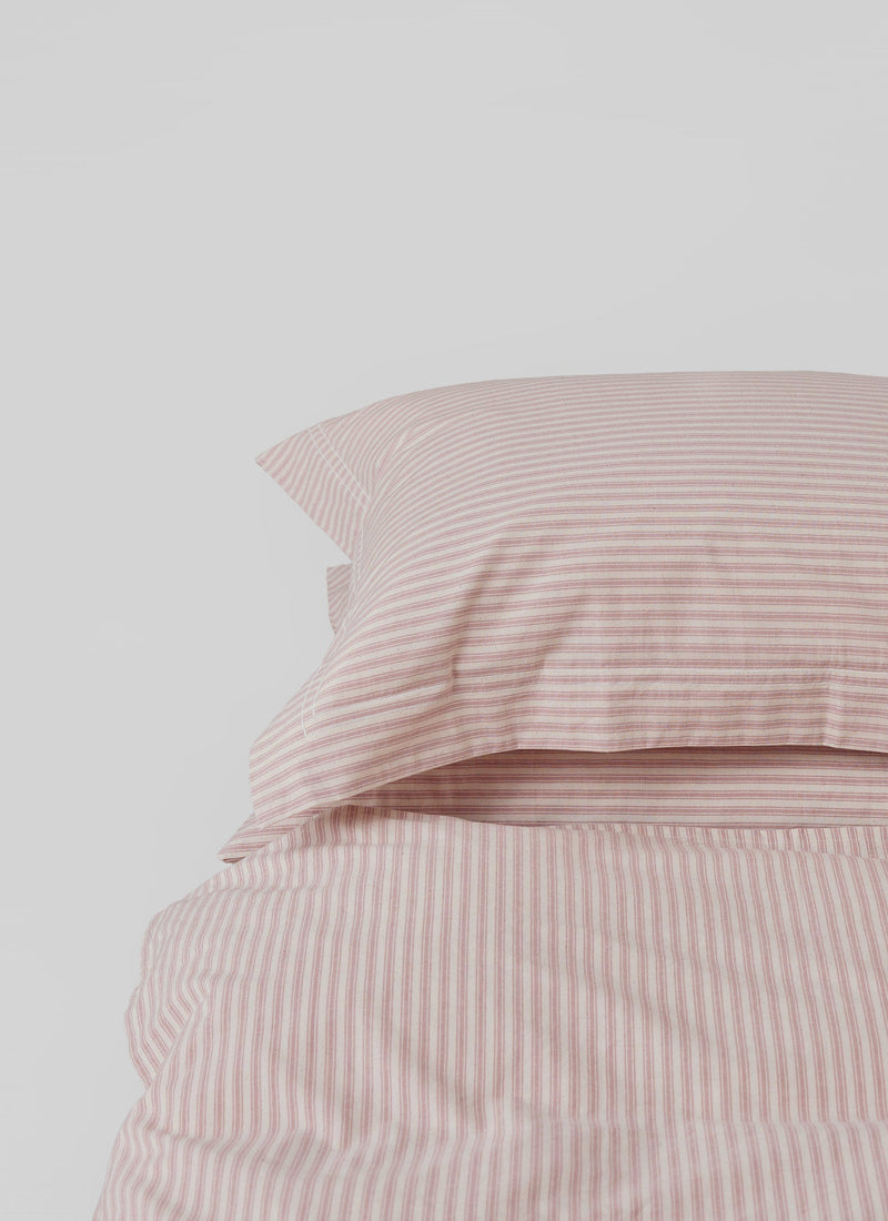 Organic Cotton Ticking Stripe Oxford Pillowcase | Ecru/Rose