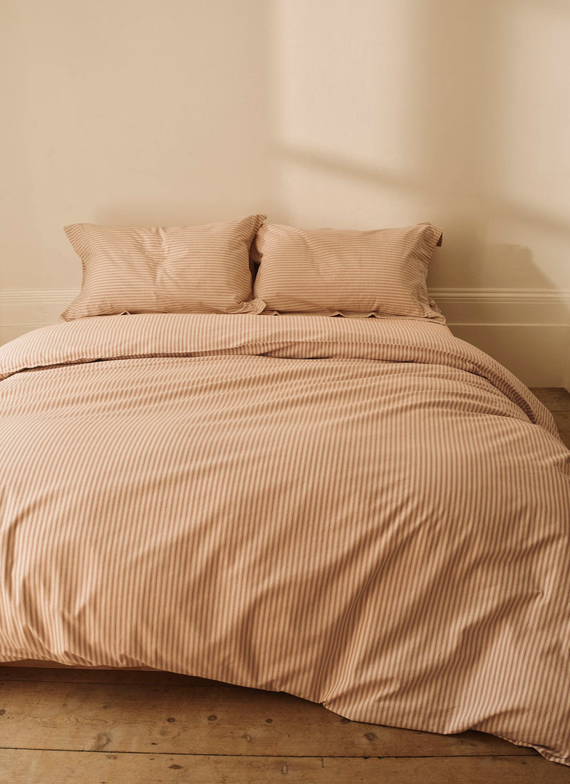 Organic Cotton Ticking Stripe Oxford Pillowcase | Ecru/Rose