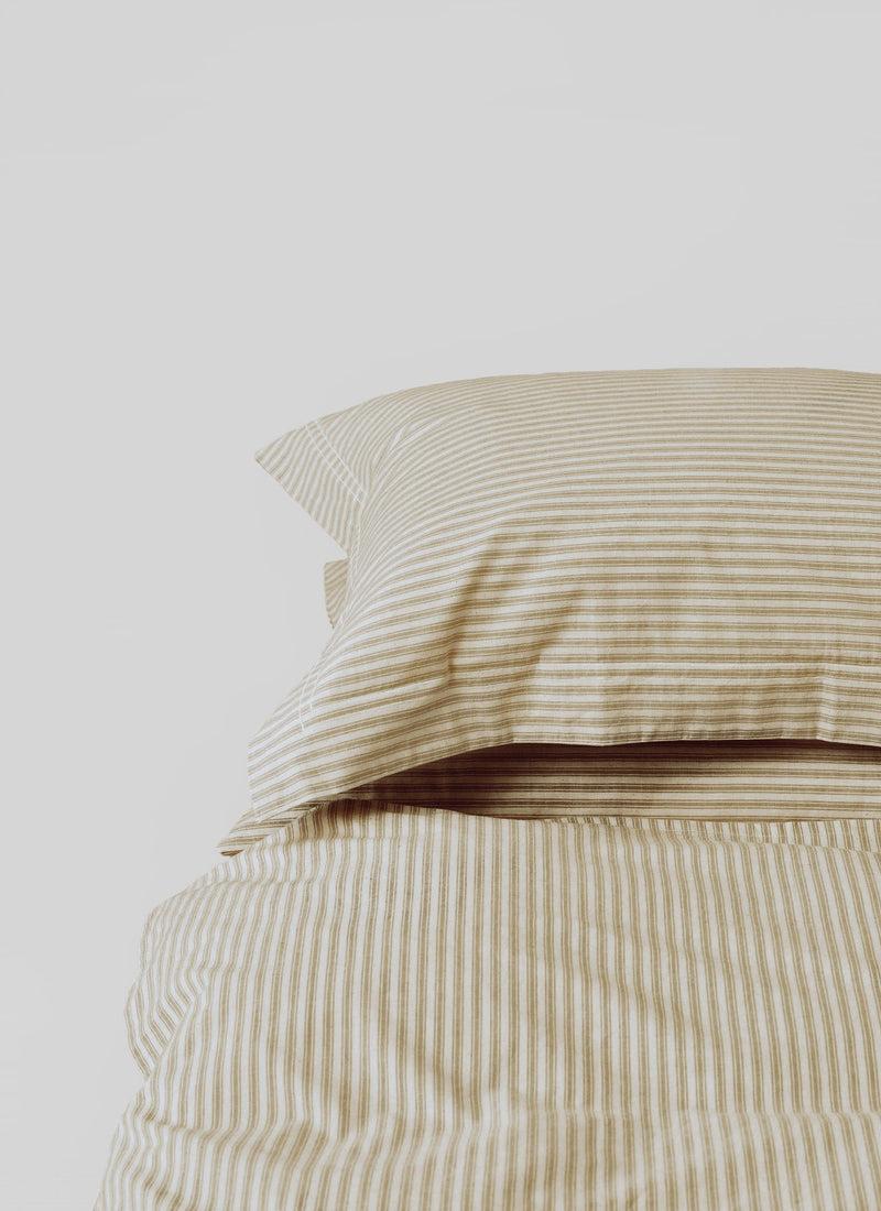 Organic Cotton Ticking Stripe Oxford Pillowcase | Ecru/Straw