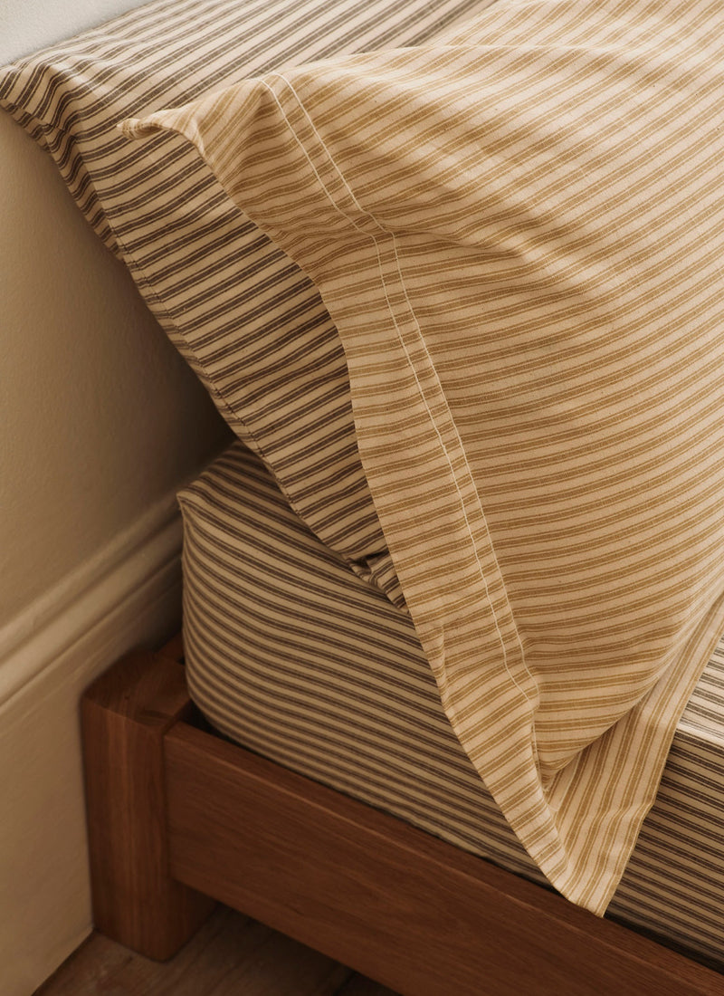 Organic Cotton Ticking Stripe Oxford Pillowcase | Ecru/Straw