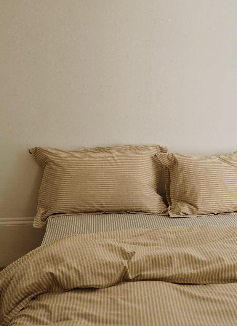 Organic Cotton Ticking Stripe Oxford Pillowcase | Ecru/Straw