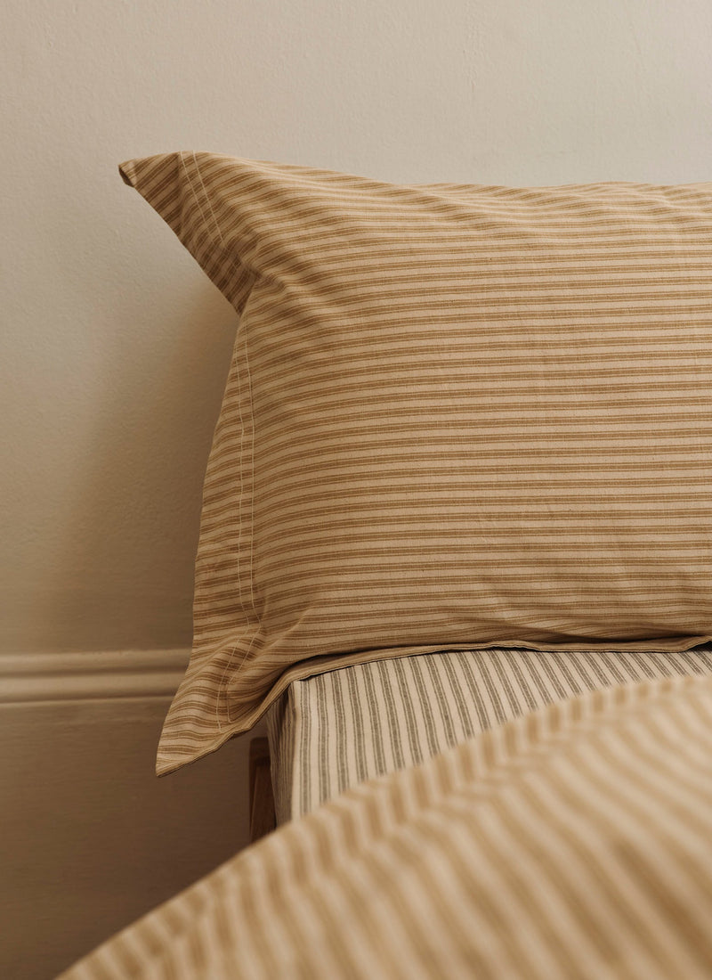 Organic Cotton Ticking Stripe Oxford Pillowcase | Ecru/Straw