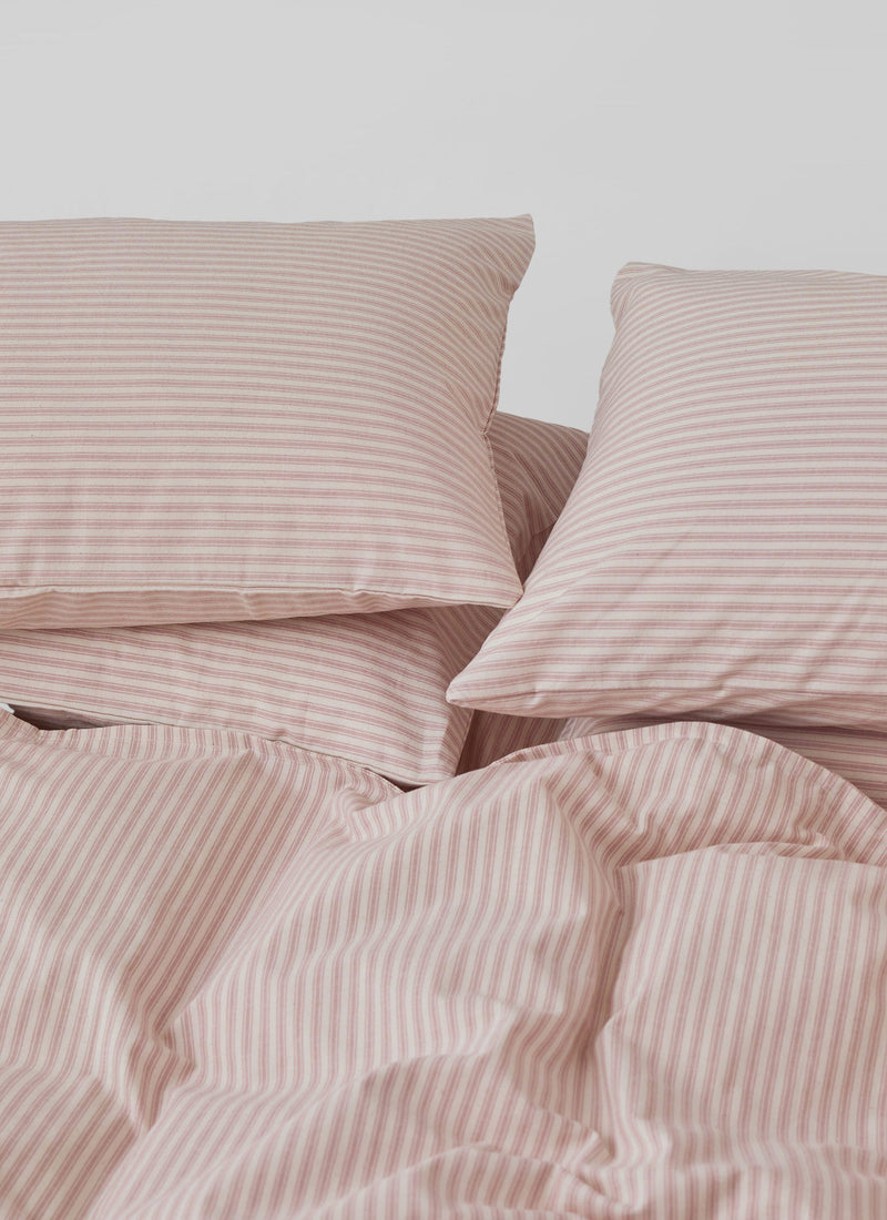 Organic Cotton Ticking Stripe Housewife Pillowcase | Ecru/Rose