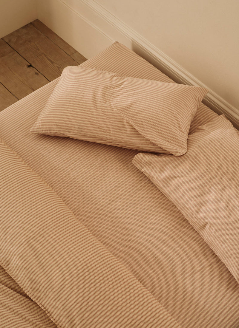 Organic Cotton Ticking Stripe Housewife Pillowcase | Ecru/Rose