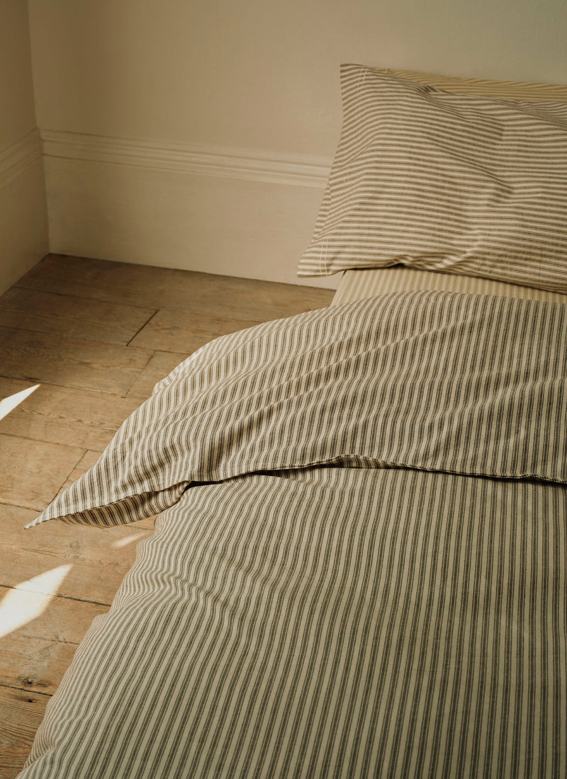 Organic Cotton Ticking Stripe Housewife Pillowcase | Ecru/Graphite