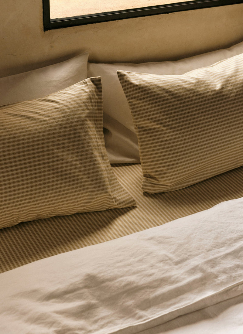 Organic Cotton Ticking Stripe Housewife Pillowcase | Ecru/Straw