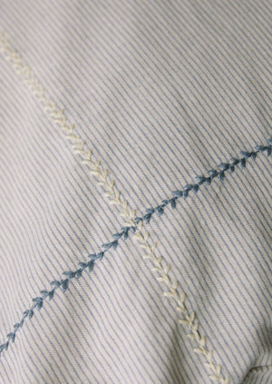 Fine Stripe Organic Cotton Embroidered Pillowcase | Ecru/Smoke Blue