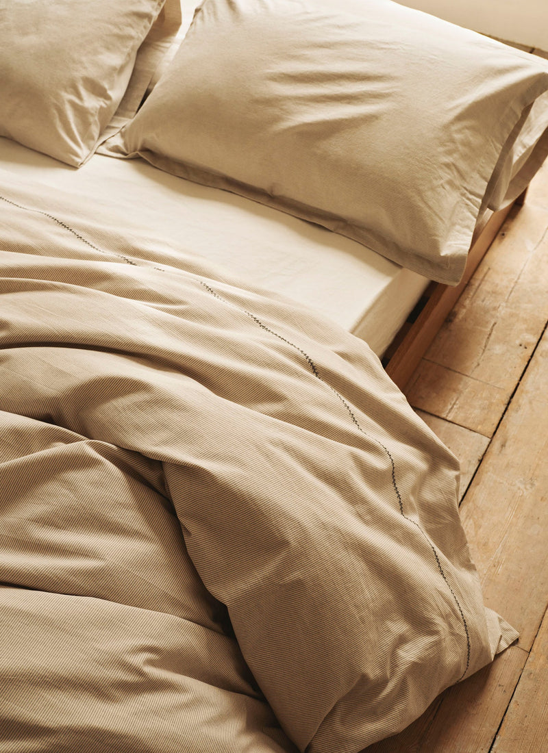 Fine Stripe Organic Cotton Oxford Pillowcase Set | Ecru/Smoke Blue
