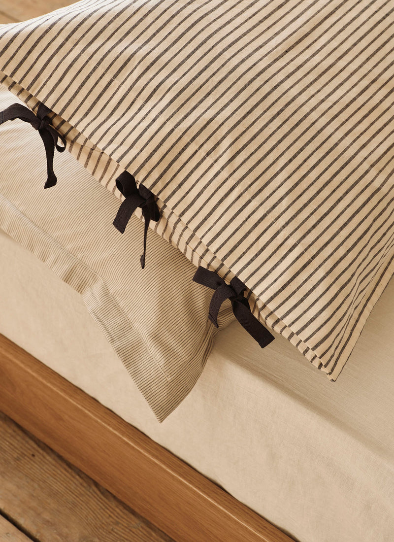 Organic Cotton Pajama Stripe Housewife Pillowcase | Navy/Ecru