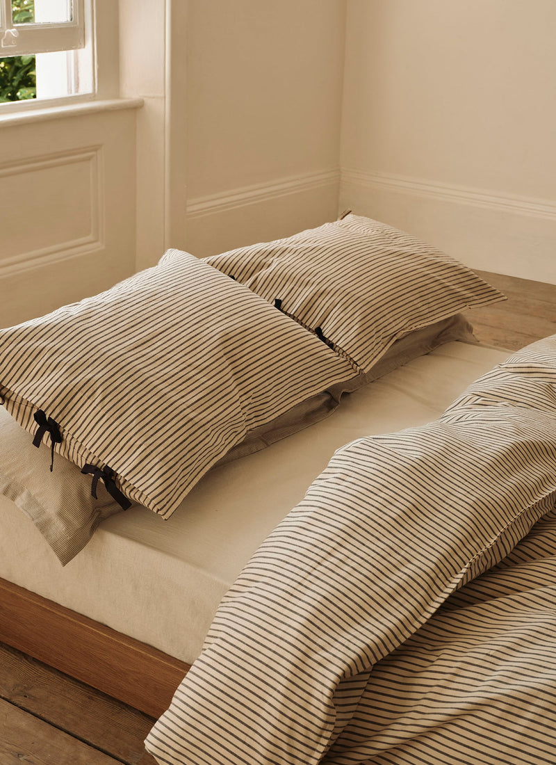 Organic Cotton Pajama Stripe Housewife Pillowcase | Navy/Ecru
