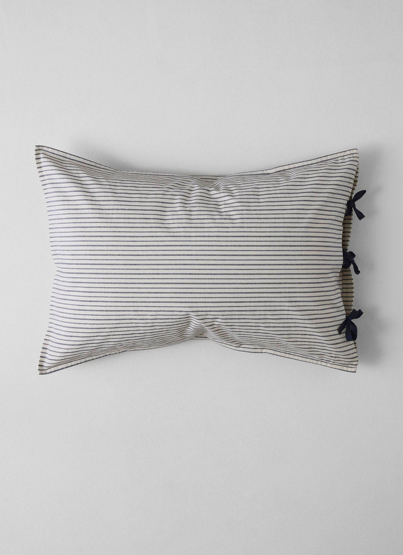 Organic Cotton Pajama Stripe Housewife Pillowcase | Navy/Ecru
