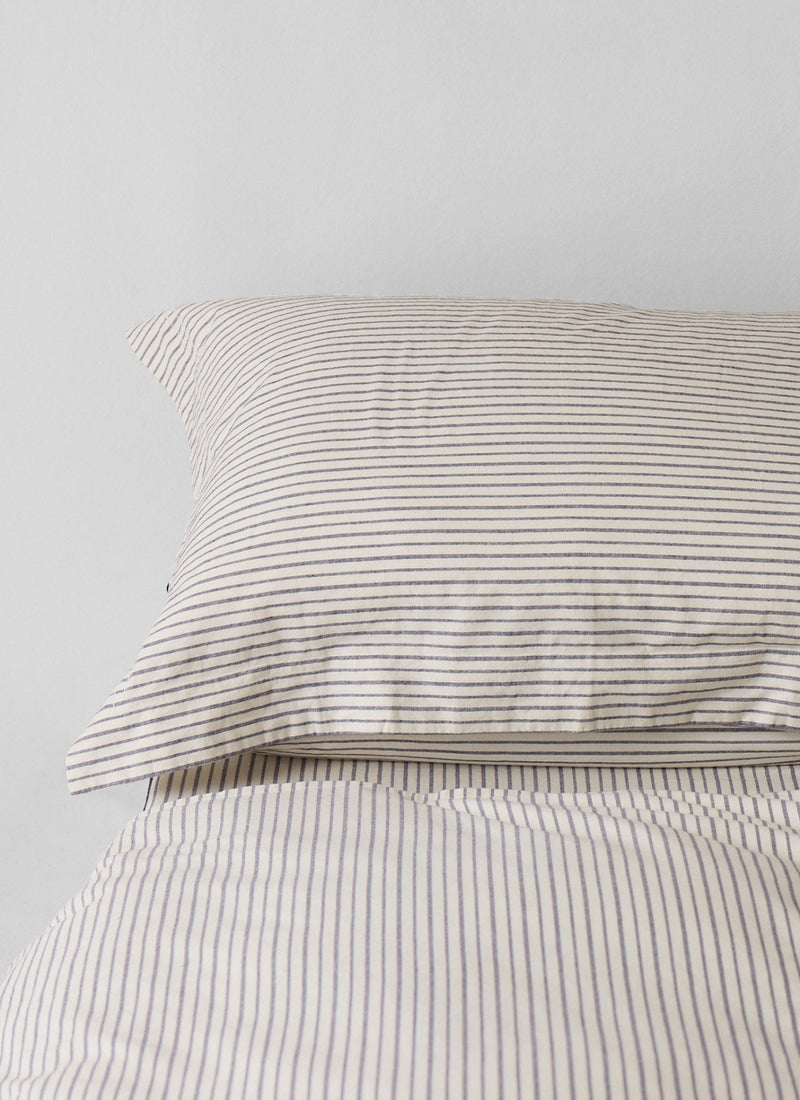 Organic Cotton Pajama Stripe Oxford Pillowcase | Navy/Ecru