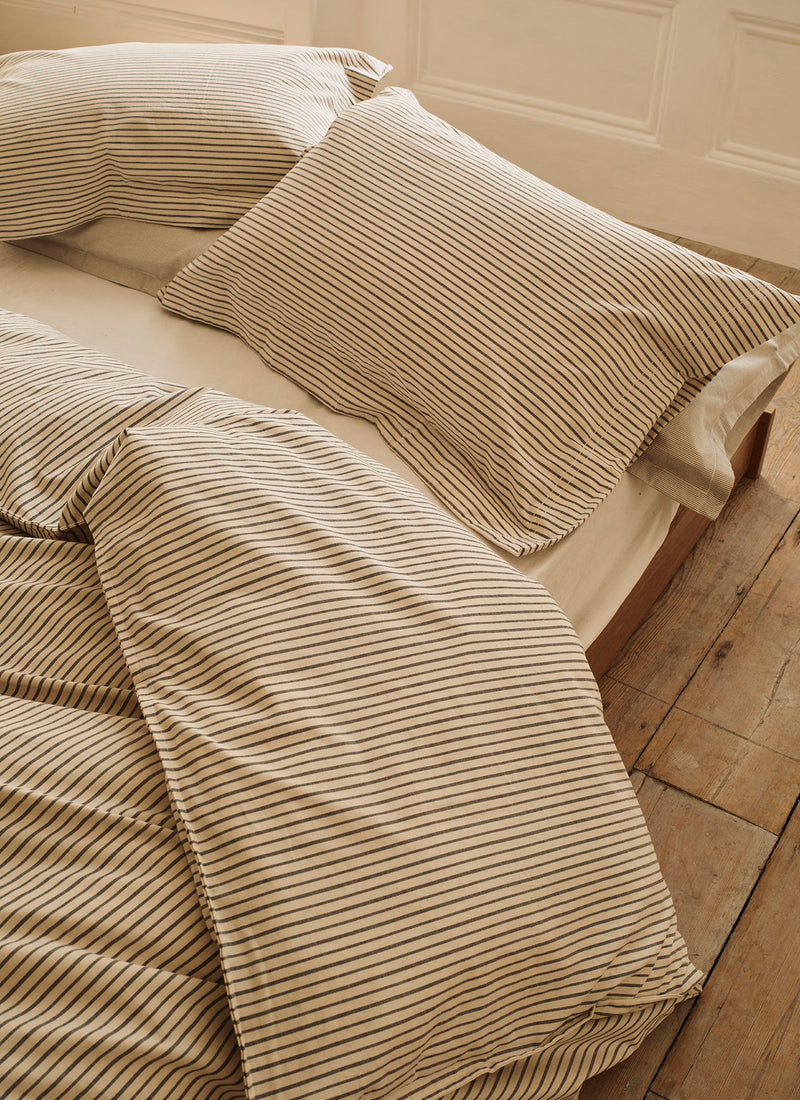 Organic Cotton Pajama Stripe Oxford Pillowcase | Navy/Ecru