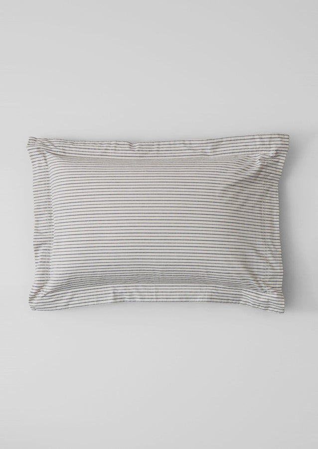 Organic Cotton Pajama Stripe Oxford Pillowcase | Navy/Ecru
