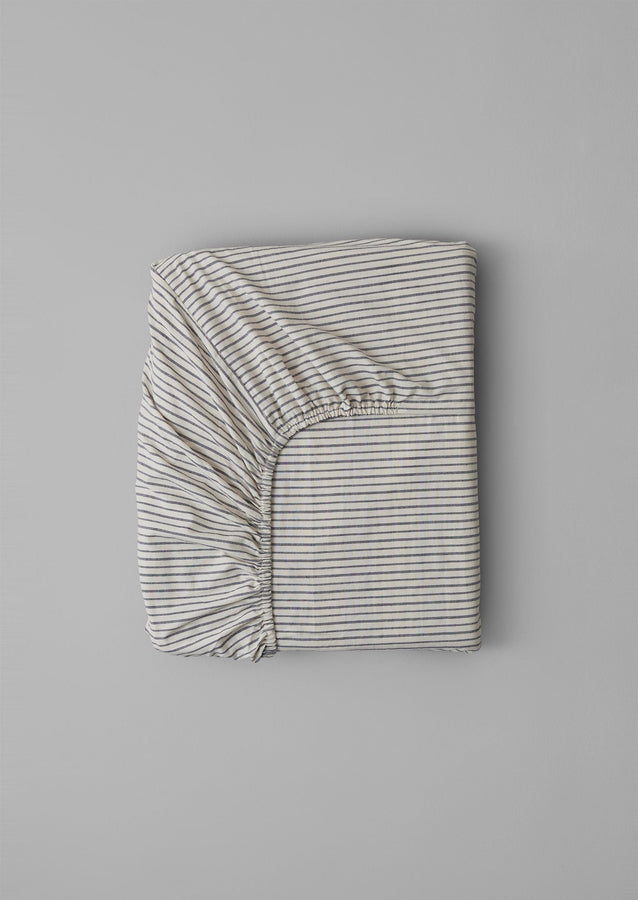 Organic Cotton Pajama Stripe Fitted Sheet | Navy/Ecru