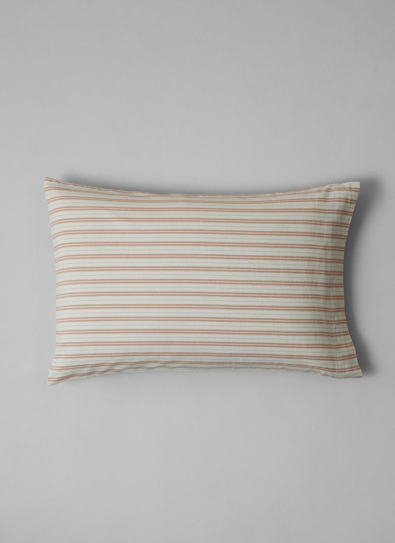 Ines Flannel Stripe Cotton Housewife Pillowcase Set | Apricot/Soft Blue