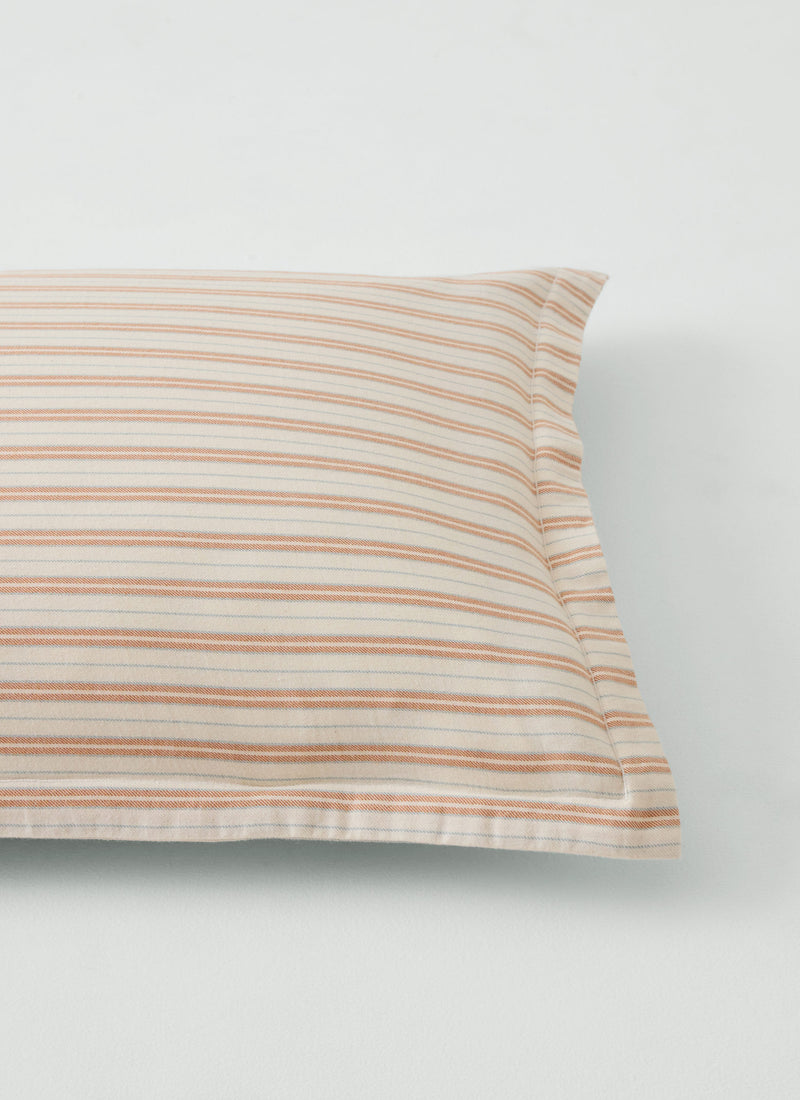 Ines Flannel Stripe Cotton Oxford Pillowcase Set | Apricot/Soft Blue
