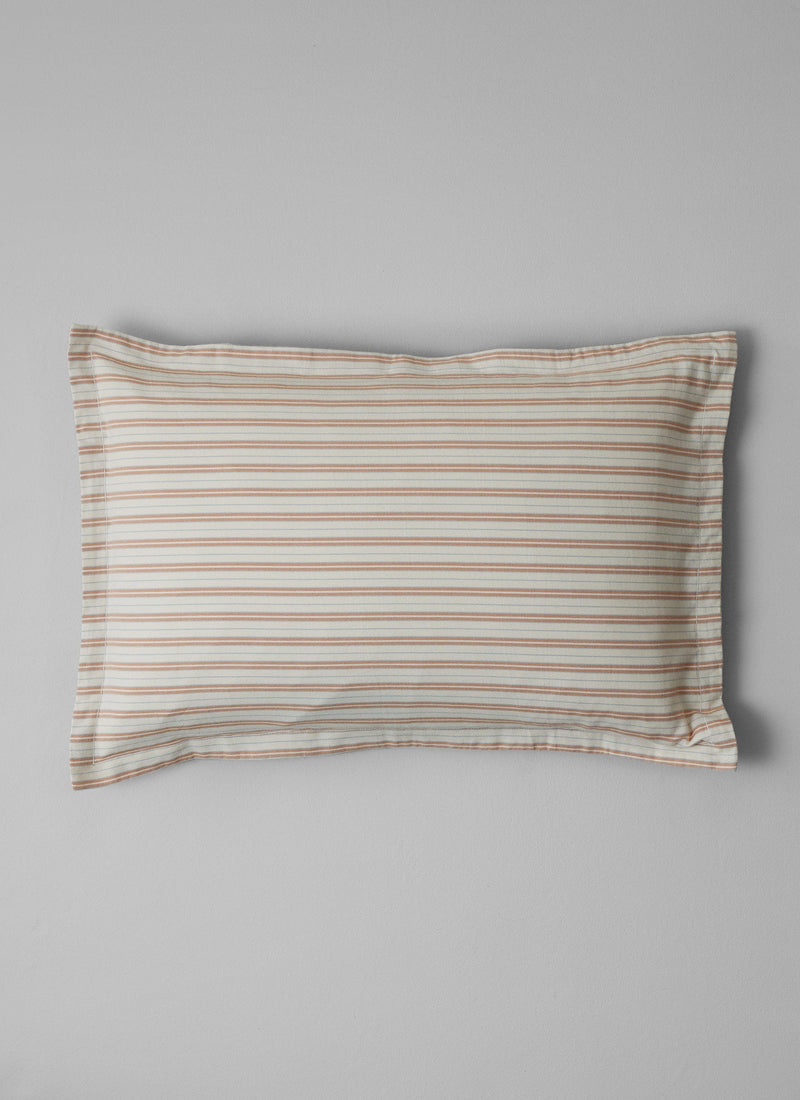 Ines Flannel Stripe Cotton Oxford Pillowcase Set | Apricot/Soft Blue