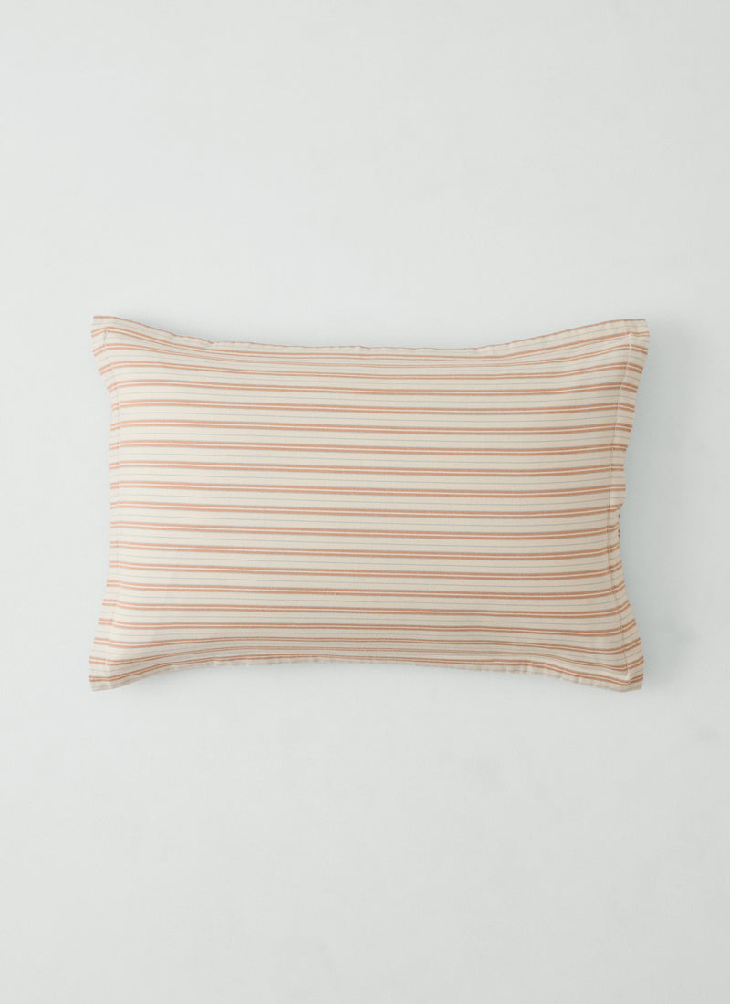Ines Flannel Stripe Cotton Oxford Pillowcase Set | Apricot/Soft Blue