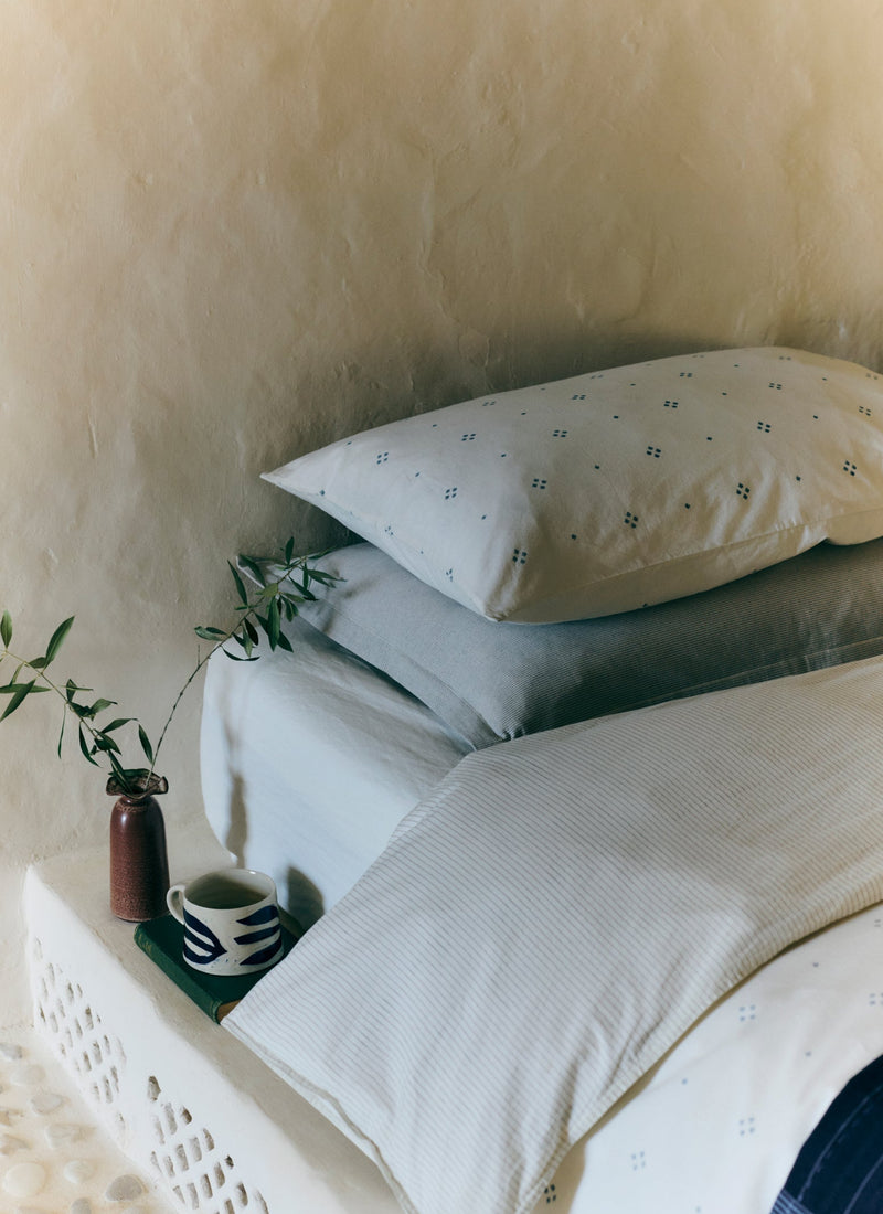 Rowan Print Duvet Cover | Ecru/Soft Blue