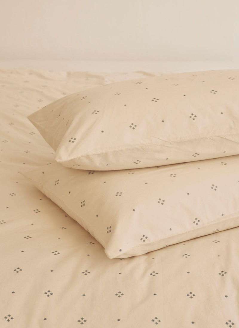 Rowan Print Housewife Pillowcase Set | Ecru/Soft Blue