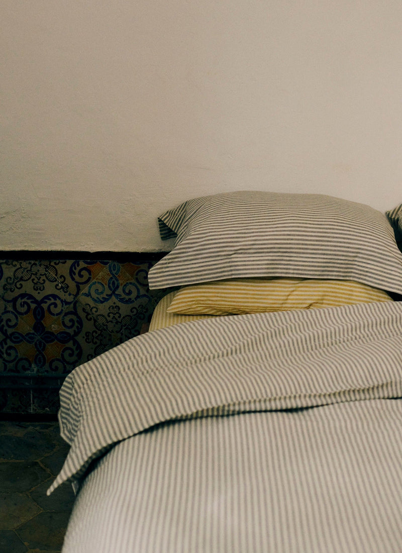 Organic Cotton Ticking Stripe Duvet Cover | Ecru/Straw