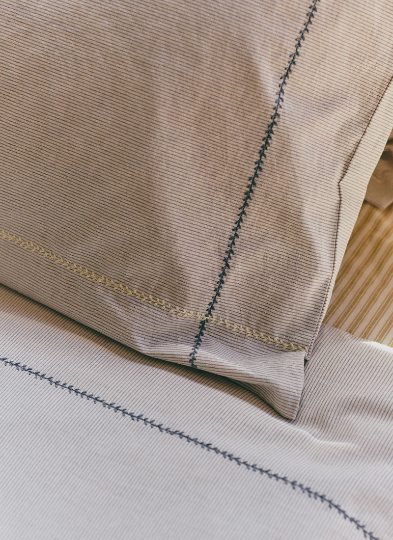 Fine Stripe Organic Cotton Duvet Cover | Ecru/Smoke Blue
